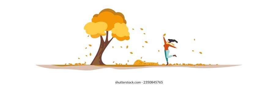 People are walking in the autumn park. Vector