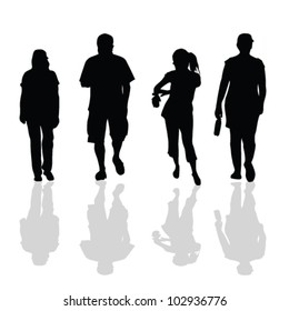 people walking black silhouette of art vector illustration