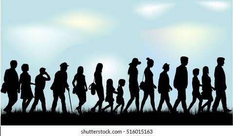 People walking black silhouettes.