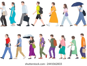 People walking in the city illustration set