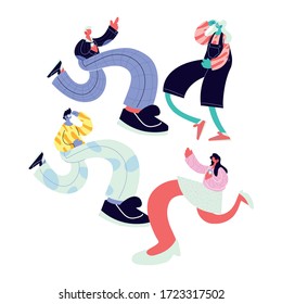 people walking and dancing with style vector illustration design