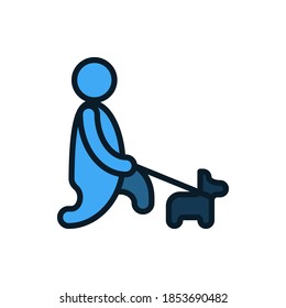 People walking with dog filled outline icons. Vector illustration. Editable stroke. Isolated icon suitable for web, infographics, interface and apps.