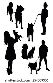 People walking with dogs.Vector silhouettes