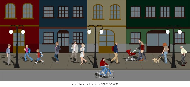 People walking down the street