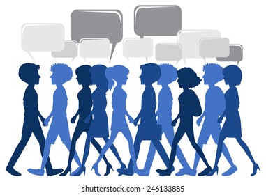 People walking with empty callouts on a white background
