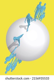 People walking forever on a white sphere Vector illustration