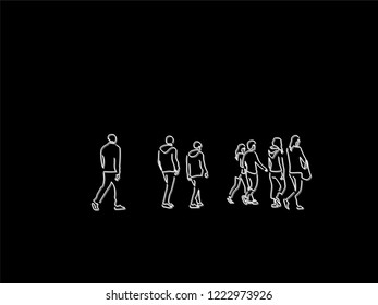 People walking isolated line drawing, vector illustration design. Urban life collection.