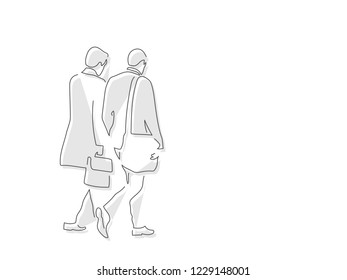 People walking isolated line drawing, vector illustration design. Urban life collection.