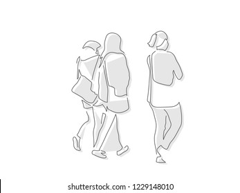 People walking isolated line drawing, vector illustration design. Urban life collection.