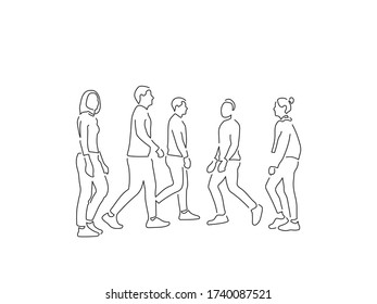 People walking isolated line drawing, vector illustration design.