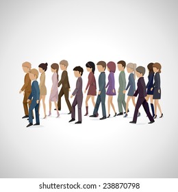 People Walking In Line - Isolated On Gray Background - Vector Illustration, Graphic Design Editable For Your Design 