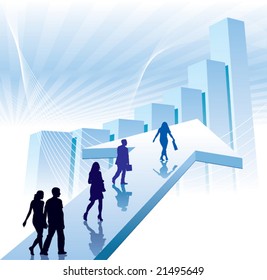 People are walking on a direction sign, conceptual business illustration.