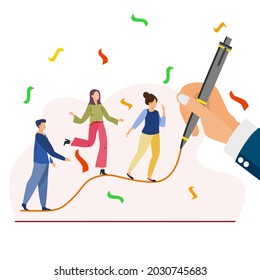 People are walking on a draw line, strict to the plan concept, good plan bring successful