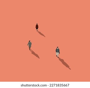 People walking on orange city street, urban city life background. Business street pedestrian in city