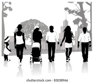 People walking on the park.Vector illustration
