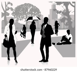 People walking on the park.Vector illustration
