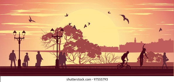 People walking on the seafront