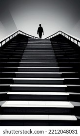 people walking on stairs with black and white lines.