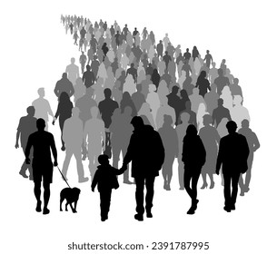 People walking on street silhouette, silhouettes of moving people crowd on street, man woman walking