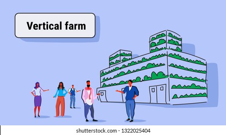 people walking outdoor plants smart farming system modern vertical organic green farm exterior male female character full length sketch flow horizontal