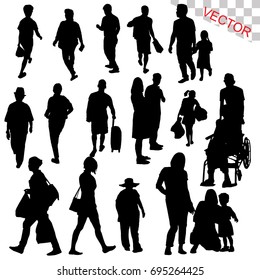 People Walking Outdoor Silhouettes Set vector
