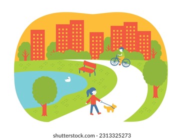 People walking in the park and the town. SDGs Goals11.Sustainable Cities and Communities.