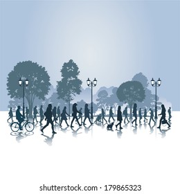 People walking in the park. Vector illustration