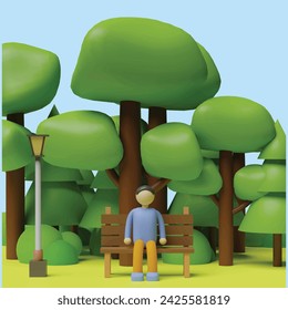 Gente caminando, jugando, montando bicicleta en el parque de la ciudad. Actividades al aire libre concepto. Estilo de dibujos animados de objeto 3D realista.