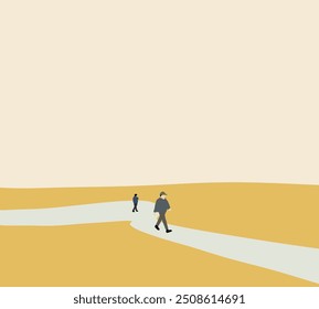 People walking in public park with mountain view. The natural autumn sunlight garden feel. Enjoying good summer weather. Minimal design. 