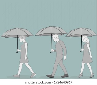 people are walking in the rain. bad weather. sadness and depression. vector illustration.