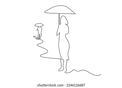 people walking in the rain holding umbrellas full body line art