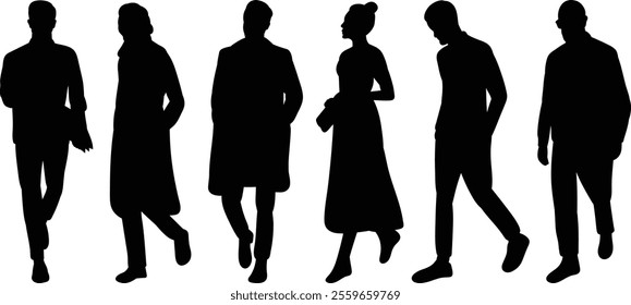 people walking silhouette on white background, vector