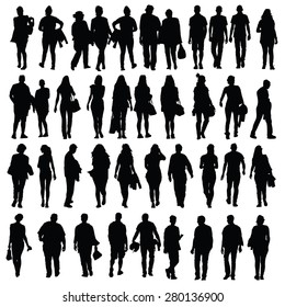 people walking silhouette vector black on white