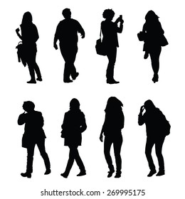 people walking silhouette vector set one