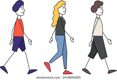 people walking, simple figures on a white background, vector