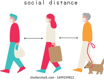 people walking with social distance