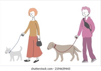 People walking with their dogs
