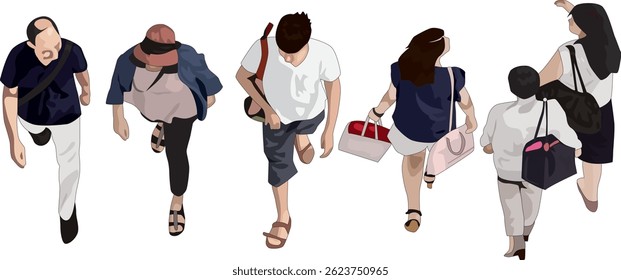 People Walking Top View Illustrations