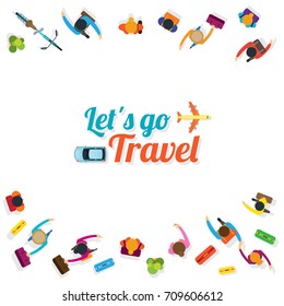 People Walking to Travel Frame, Top or Above View, Transportation