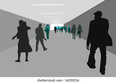 people walking in an underground  passage