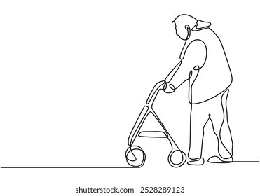 Personas caminando con dibujo de línea continua de caminante. Concepto sanitario. Ilustración vectorial minimalista aislada sobre fondo blanco.