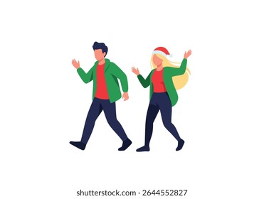People walking wearing Christmas clothes and having fun