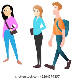 personas caminando desde atrás de la ilustración de vector de oficina