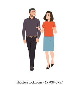 People walking while talking to each other illustration