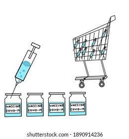 People want to buy corona vaccine to protect from covid19 virus.Coronavirus vaccine vector, the medical concept on white background, waiting coronavirus vaccine ampoule, bottle for injection.