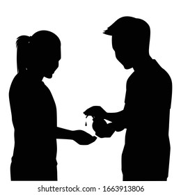 People are washing hand with alcohol silhouette vector
