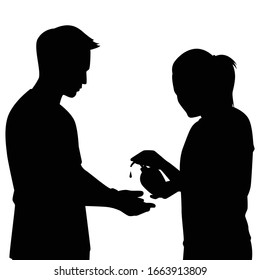 People are washing hand with alcohol silhouette vector