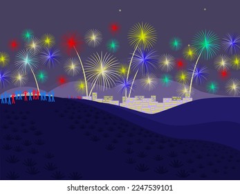 People watch fireworks over the city. Some are unhappy because they cannot see the stars.