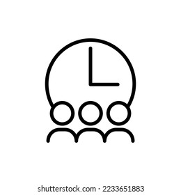 People with watch line icon. Planning, watch, 24, around the clock, hand, schedule, bell, morning, wake up, ring, reminder, event. Time management concept. Vector line icon on white background