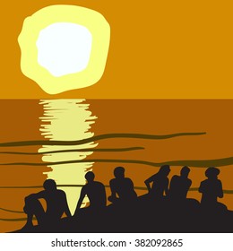 People watch sunset vector